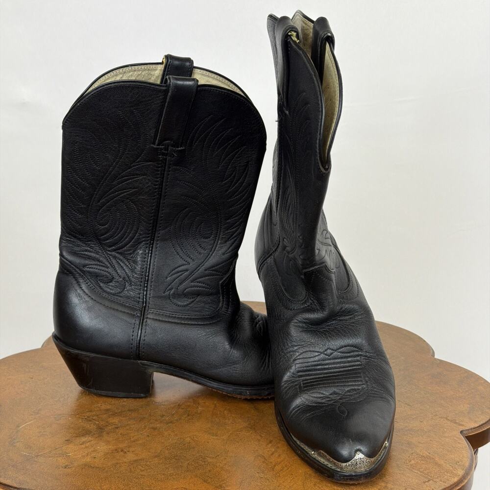 Durango Black Leather Western Cowboy Boots Silver Toe Cap Stitching Mens 11
